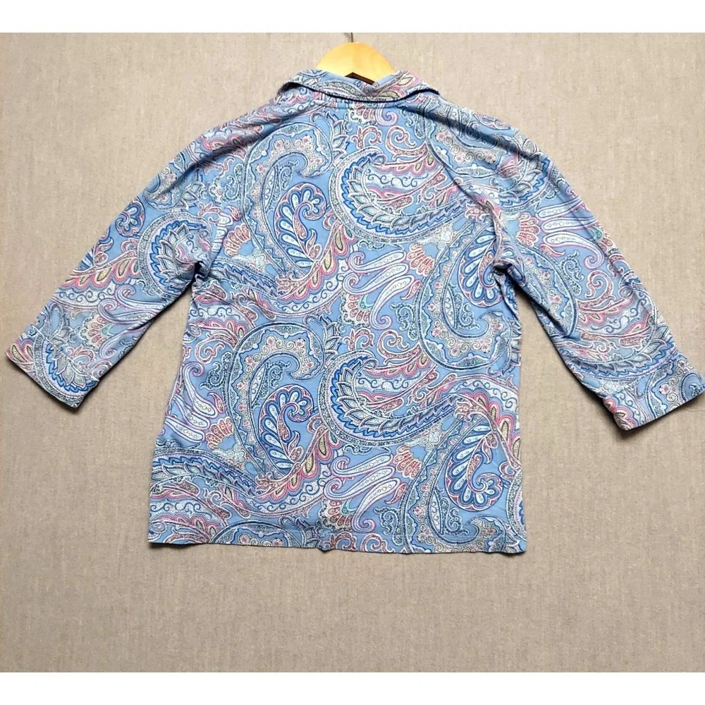 Lauren Ralph Lauren Women PM Blue Paisley‎ Pajama Top Button Classic Sleepwear